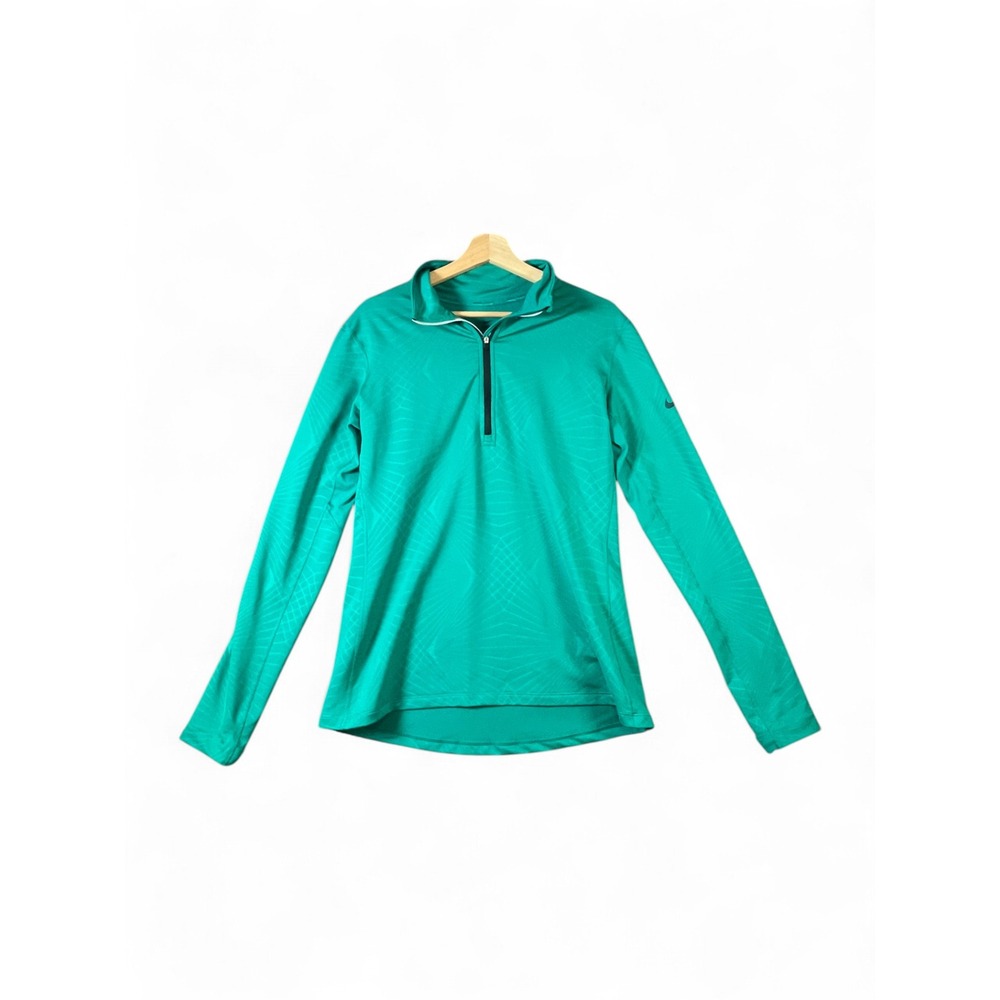 Nike Pro Hyperwarm Womens XL Quarter Zip Teal Green Geometric Long Sleeve Top